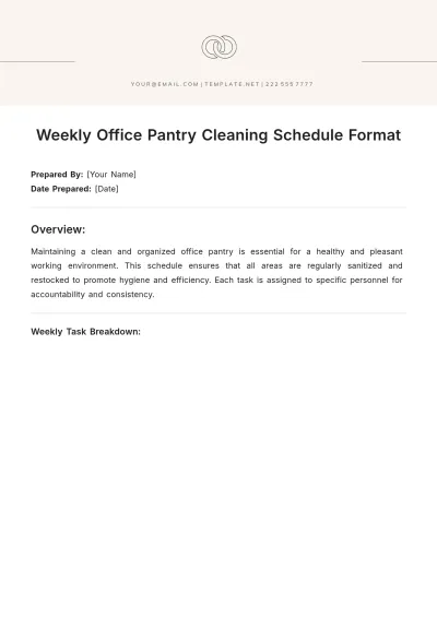 Free Weekly Office Pantry Cleaning Schedule Format Template to Edit Online