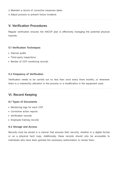 Free Physical Hazard HACCP Plan Template to Edit Online