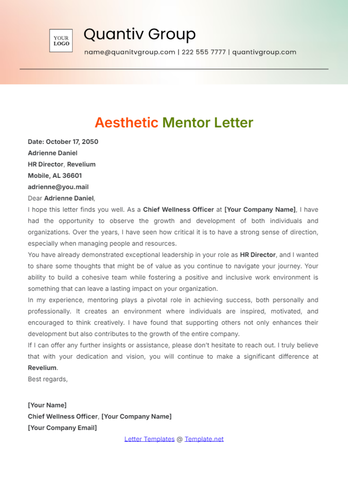 Aesthetic Mentor Letter Template - Edit Online & Download