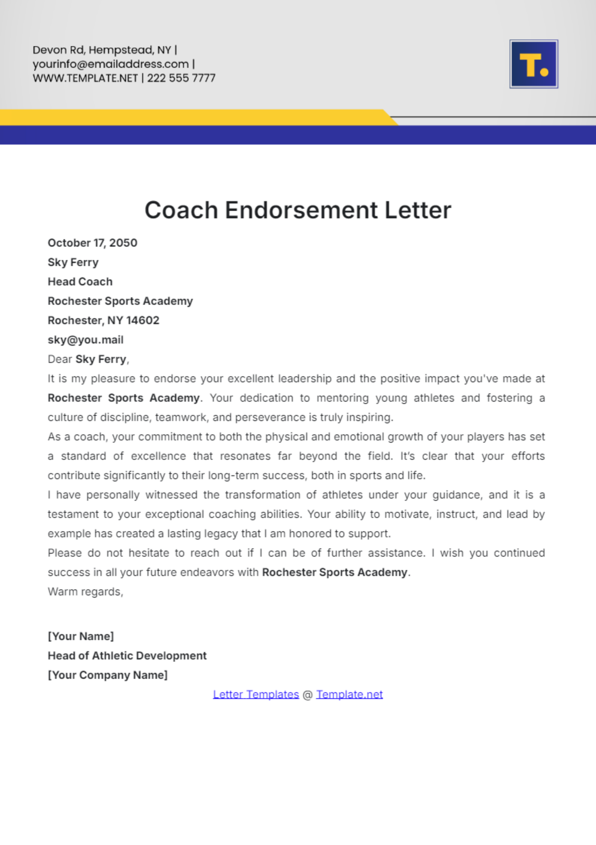 Printable Coach Endorsement Letter Template - Edit Online & Download