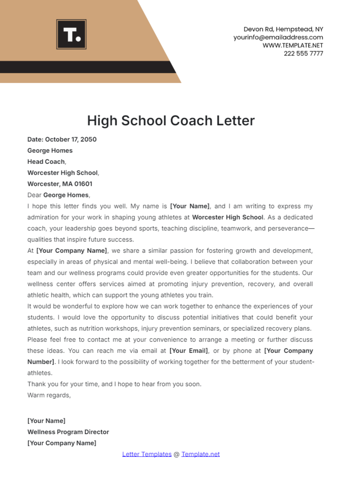 High School Coach Letter Template - Edit Online & Download