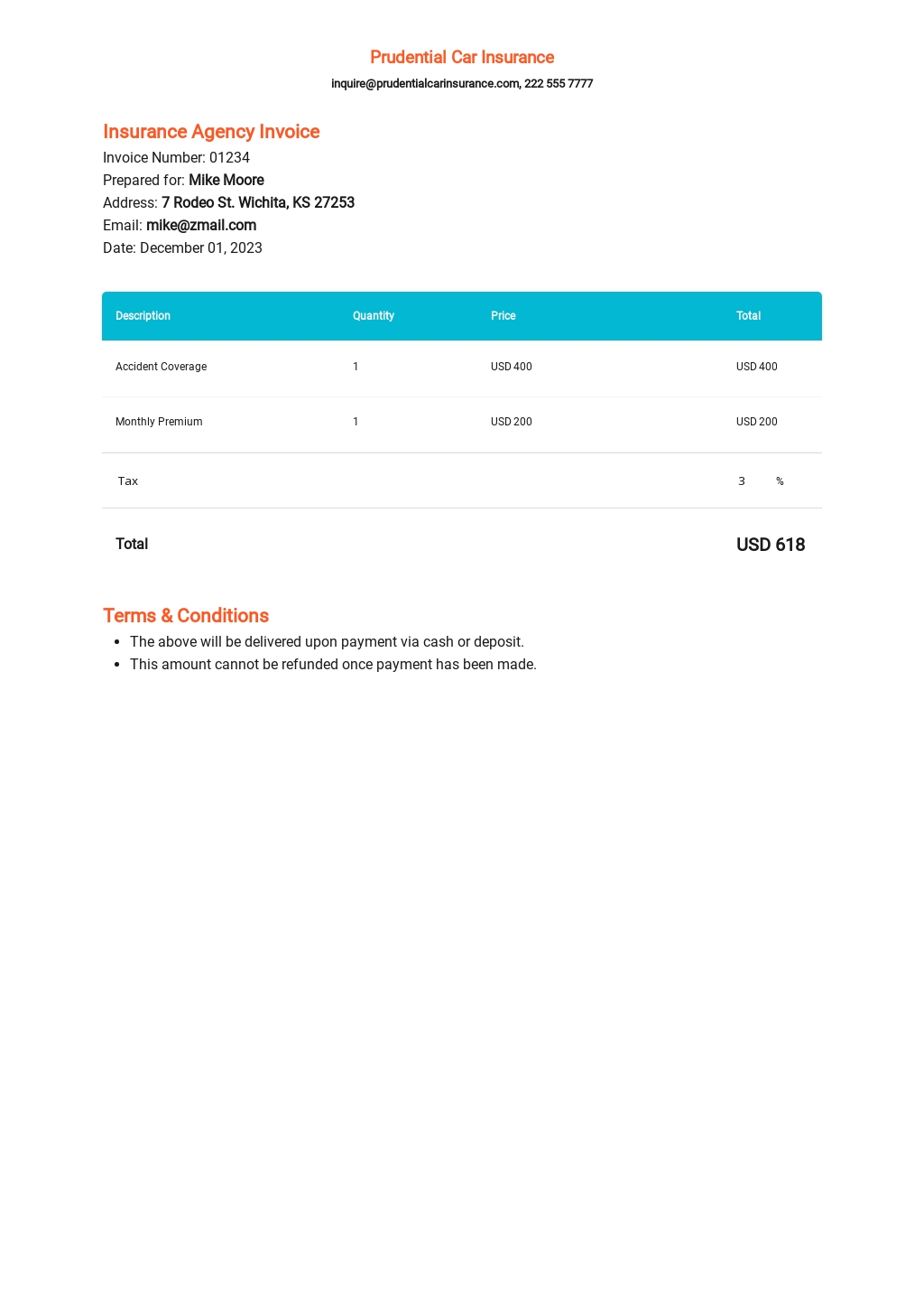 Insurance Agency Invoice Template [Free PDF] - Word (DOC) | Excel | PSD ...