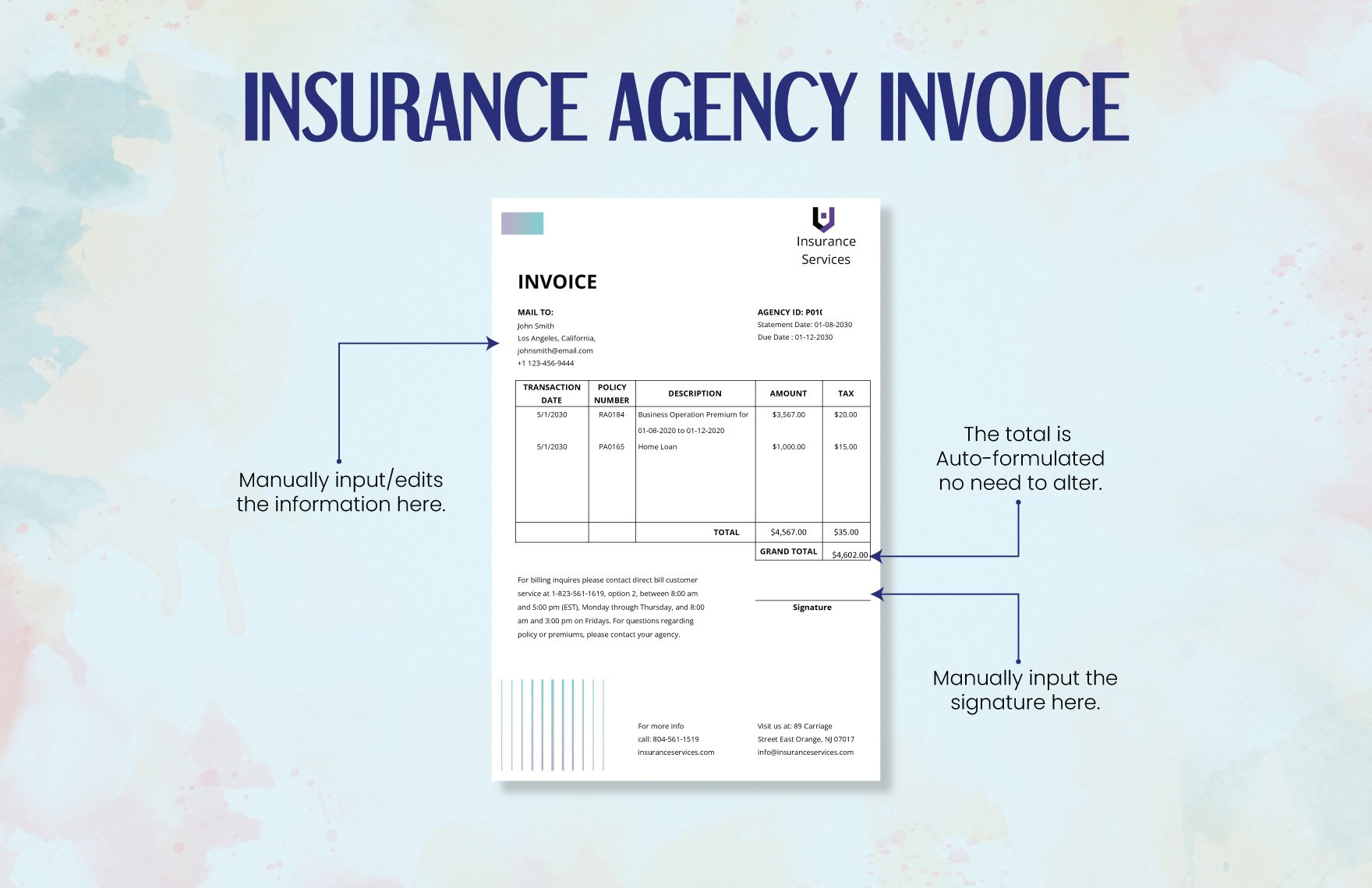 Insurance Agency Invoice Template
