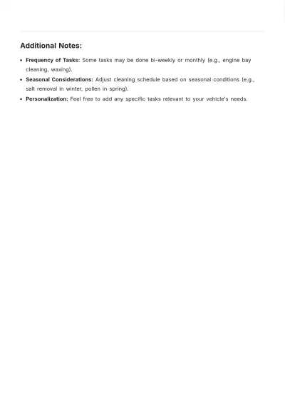Free Deep Car Weekly Cleaning Schedule Template to Edit Online