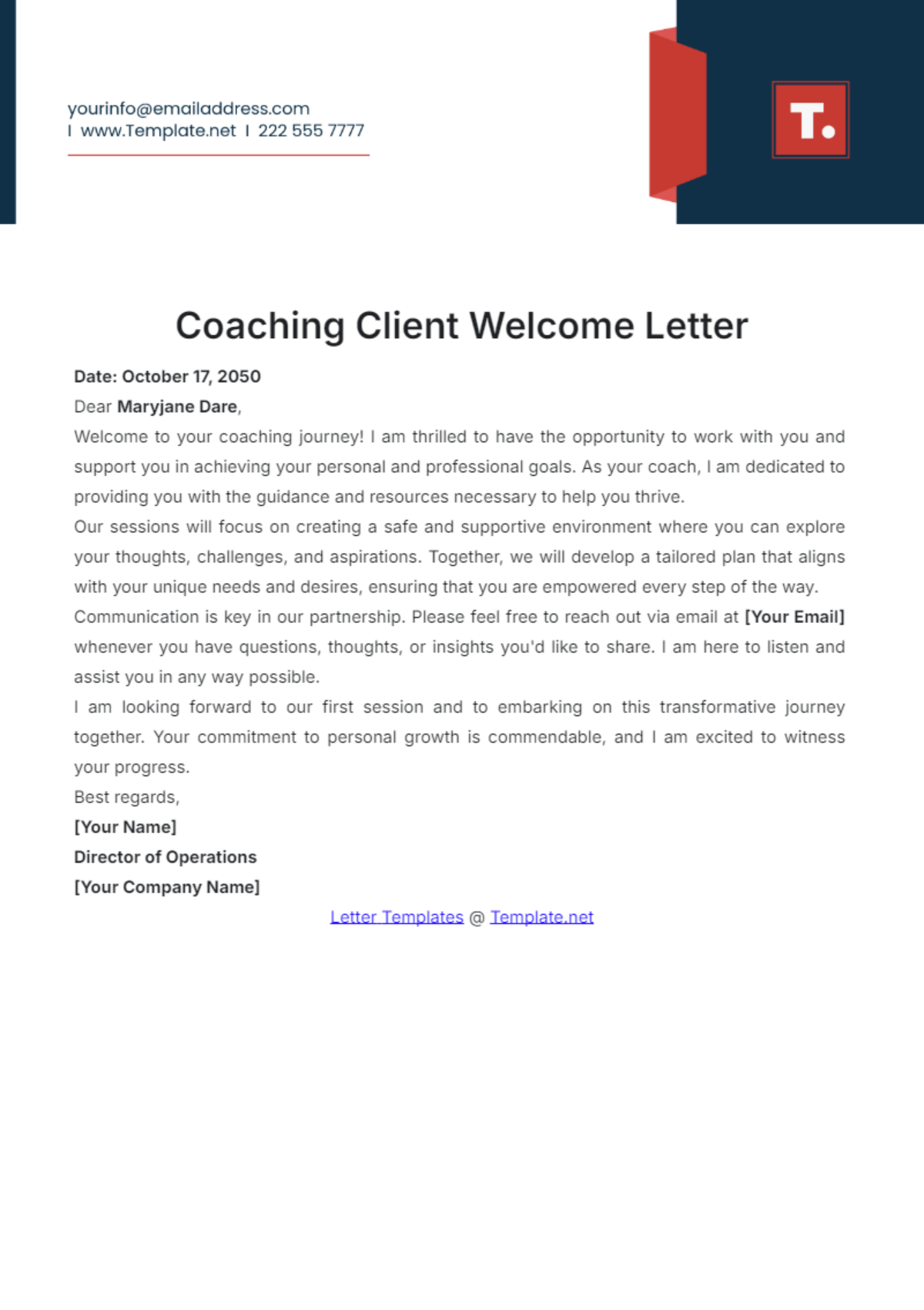 Coaching Client Welcome Letter Template - Edit Online & Download