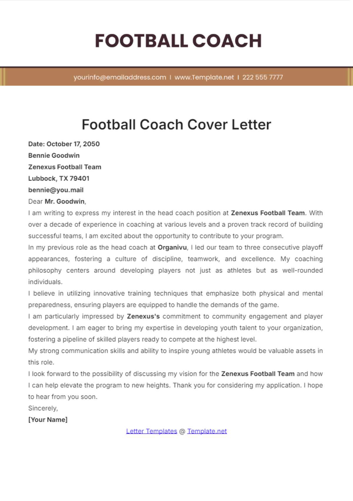 Football Coach Cover Letter Template - Edit Online & Download