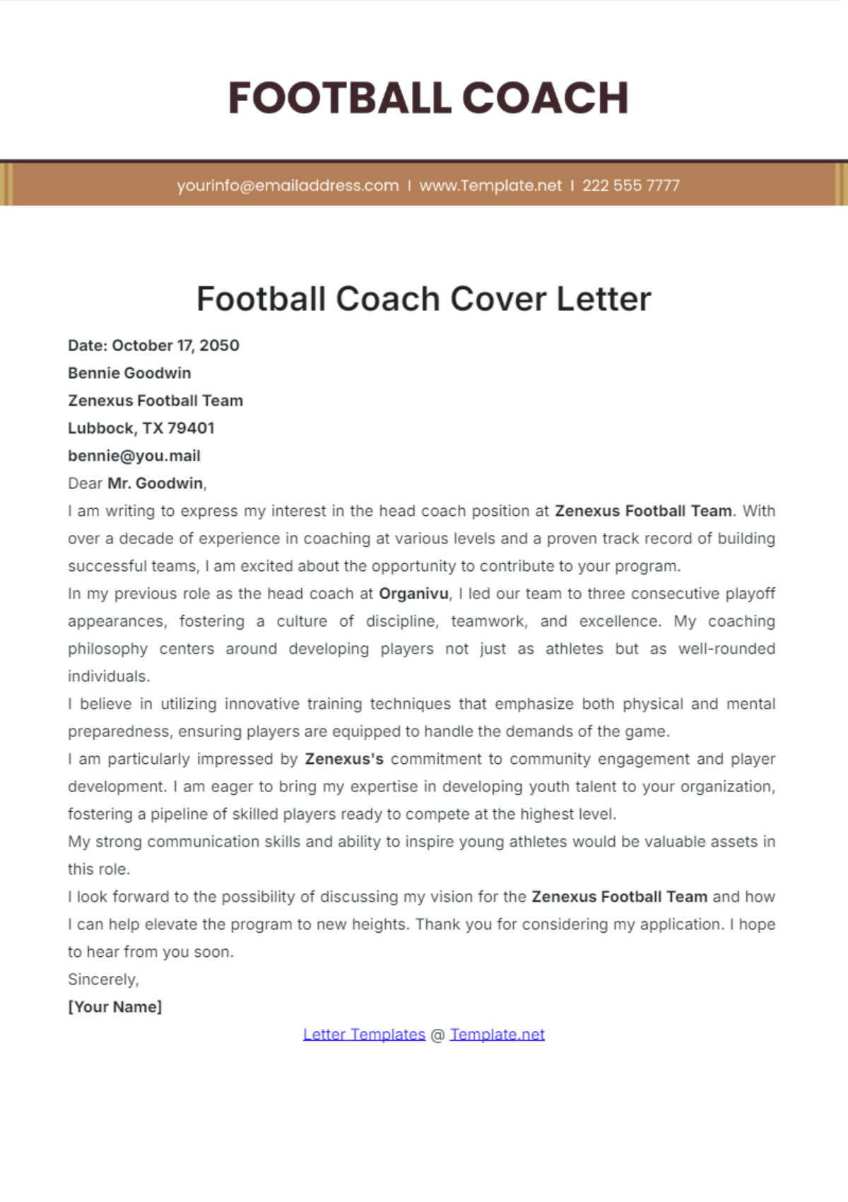 Free Coach Letter Templates Editable And Printable
