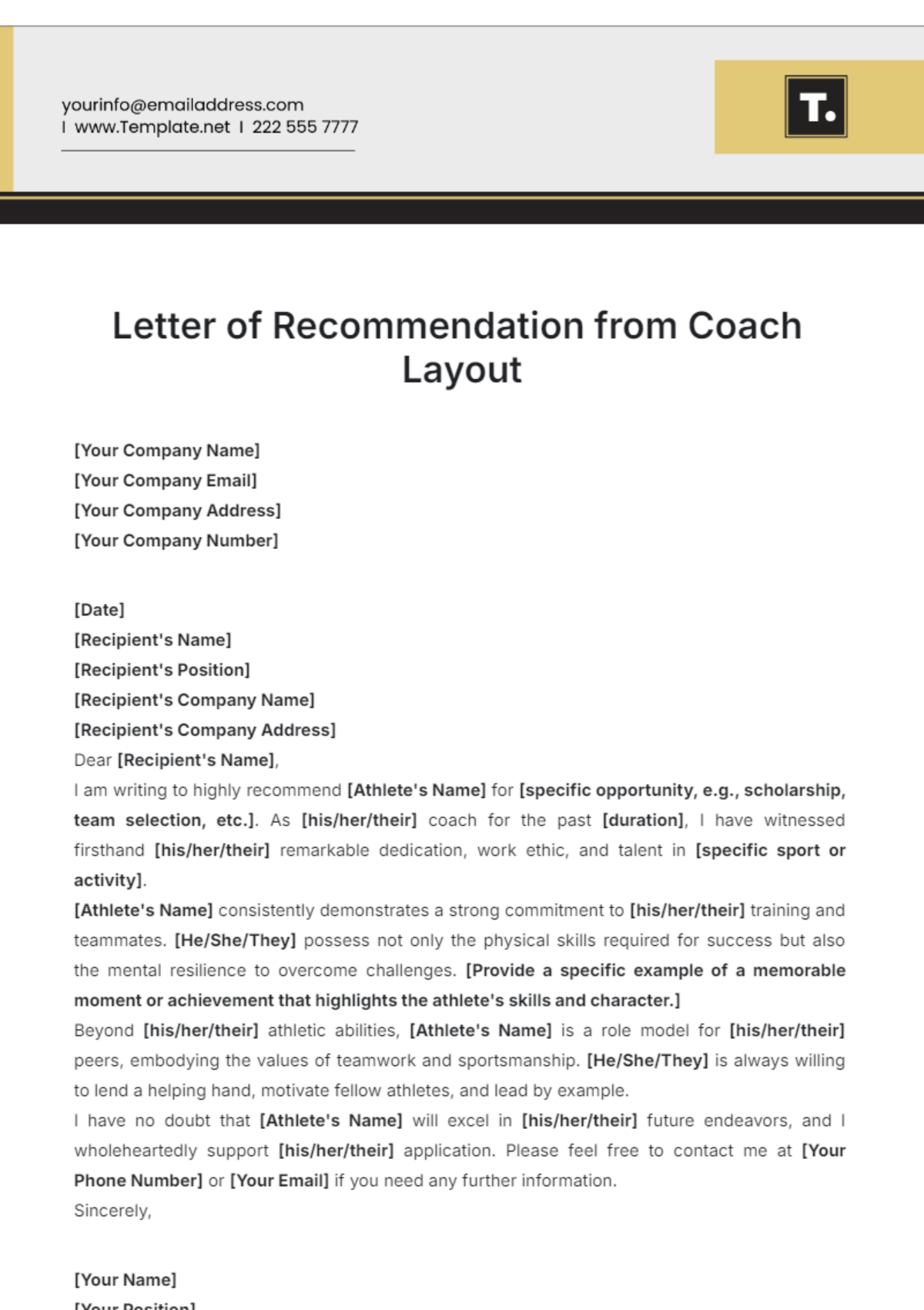 Letter of Recommendation from Coach Layout Template - Edit Online & Download