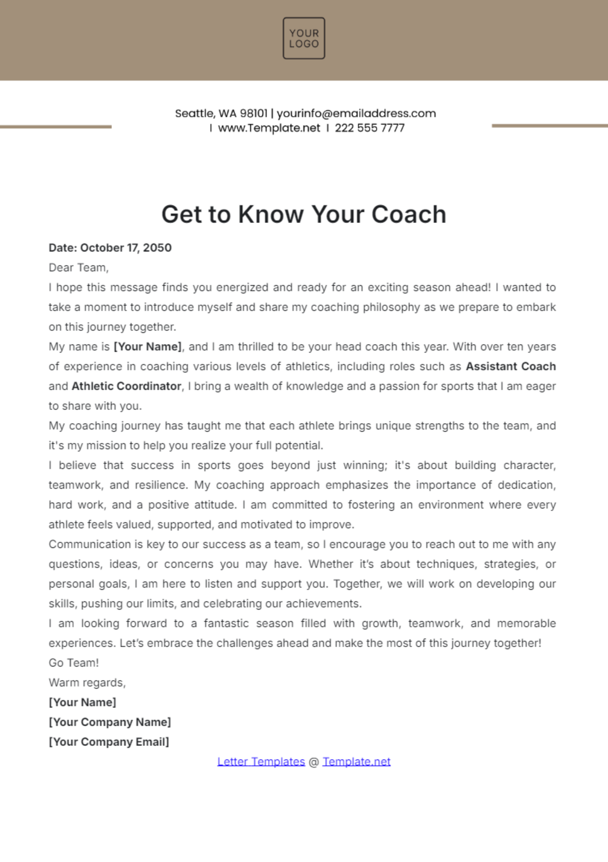 Get to Know Your Coach Letter Template - Edit Online & Download