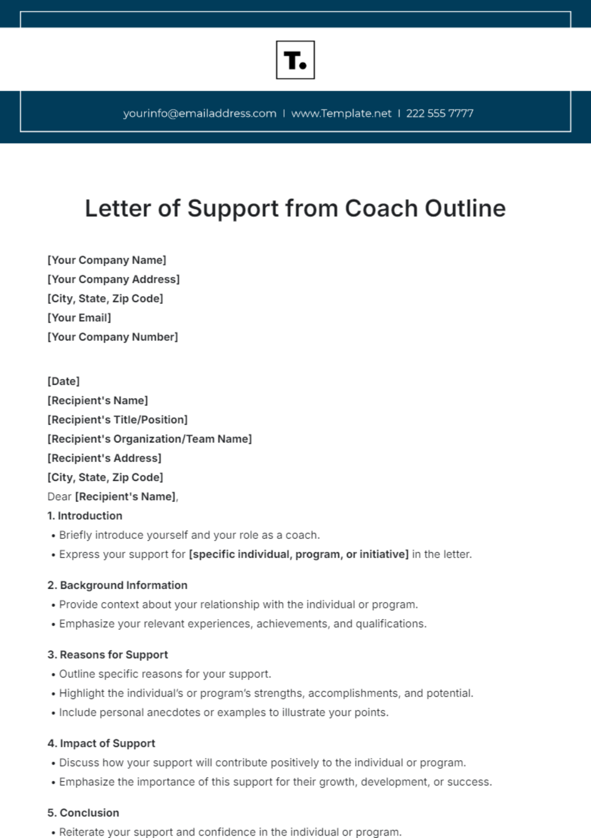 Letter of Support from Coach Outline Template - Edit Online & Download