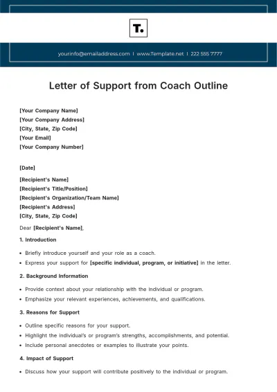 Free Letter of Support from Coach Outline Template to Edit Online