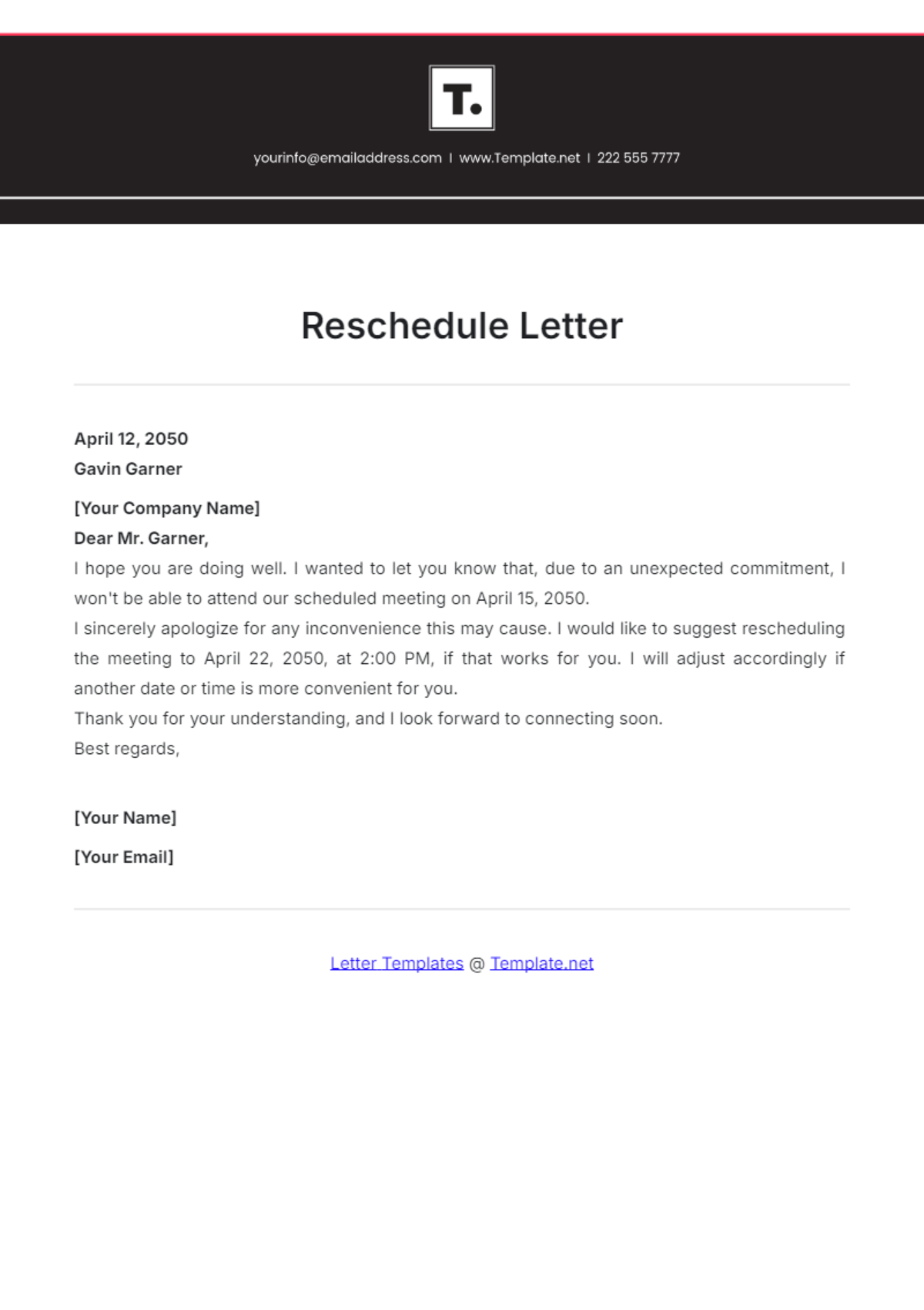 Reschedule Letter Template - Edit Online & Download