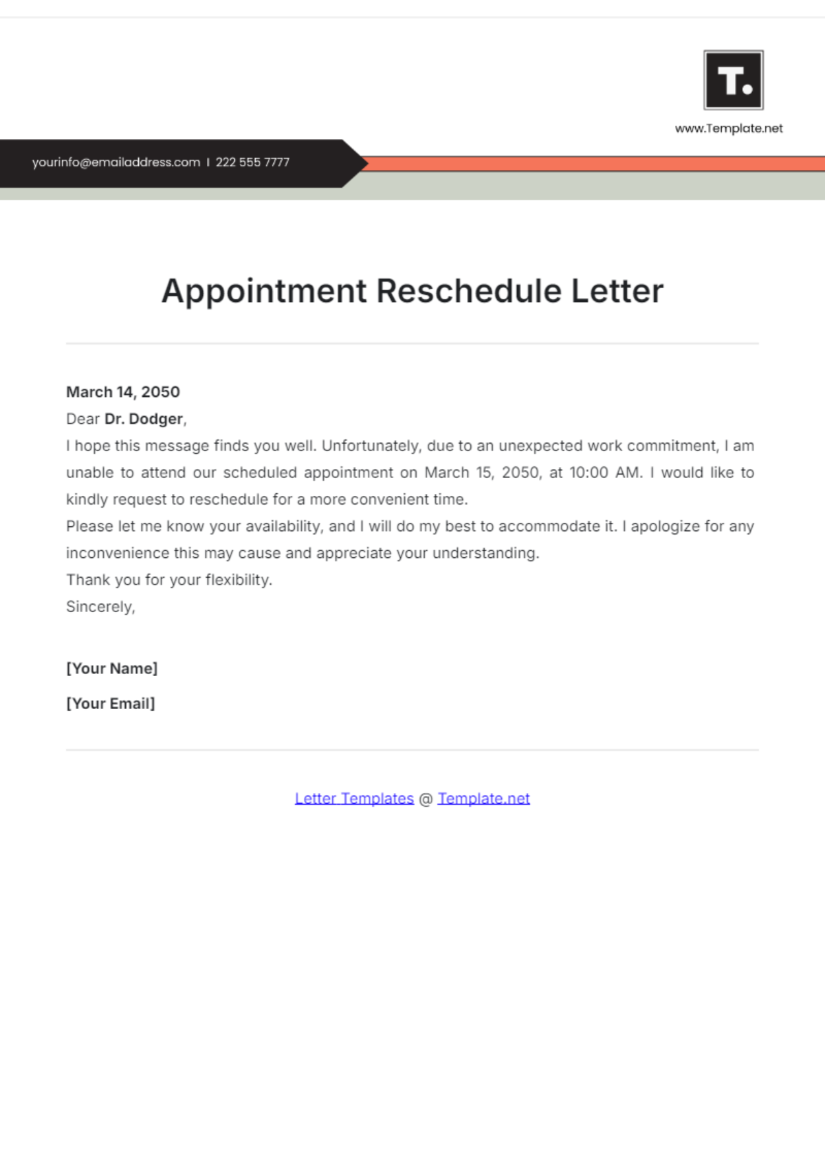 Appointment Reschedule Letter Template - Edit Online & Download