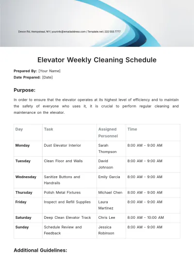 Free Elevator Weekly Cleaning Schedule Template to Edit Online