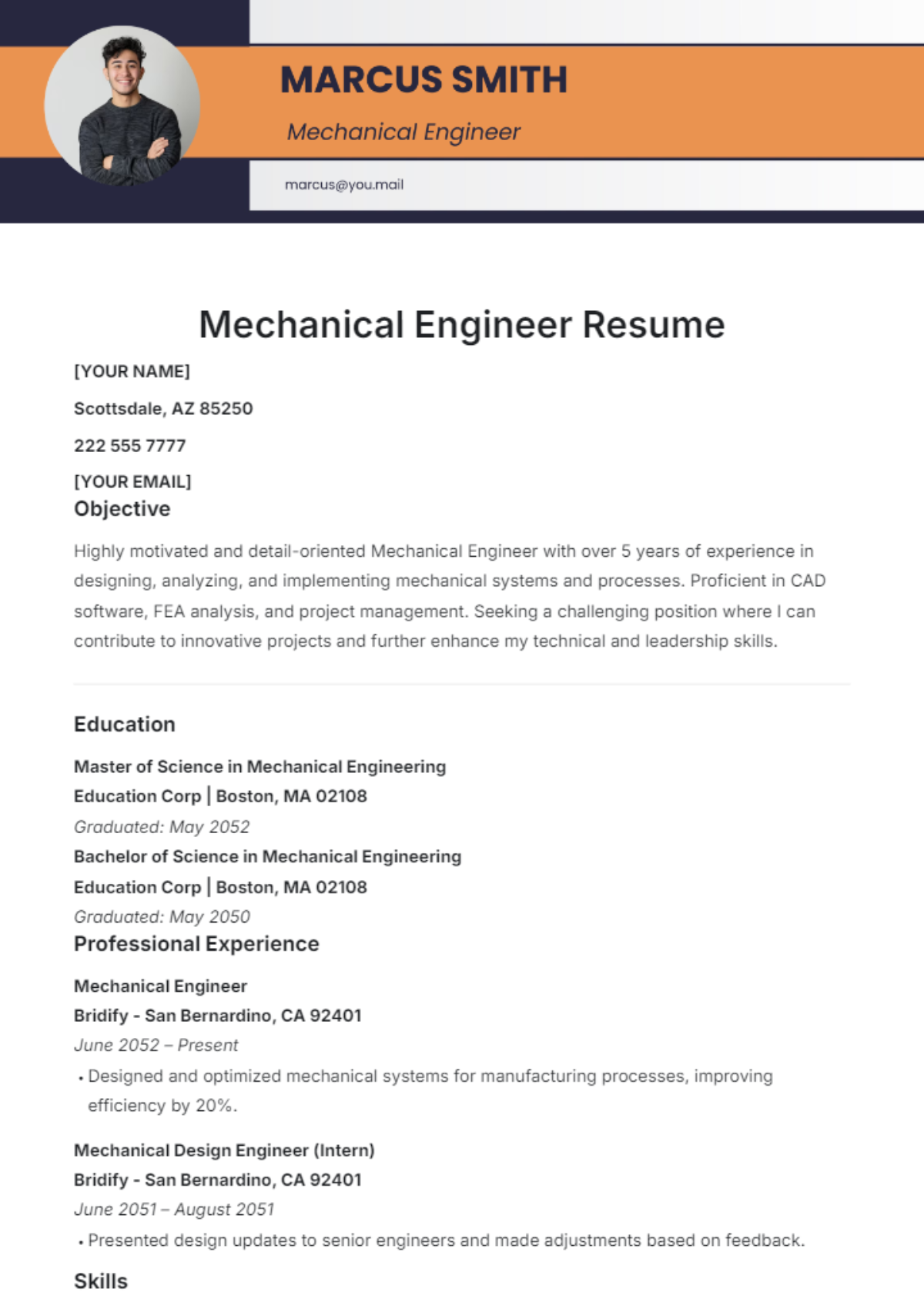 Mechanical Engineer Resume Template - Edit Online & Download