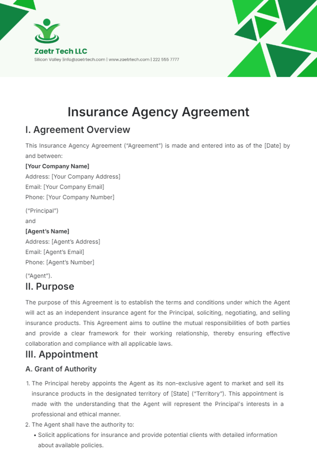 Insurance Agency Agreement Template