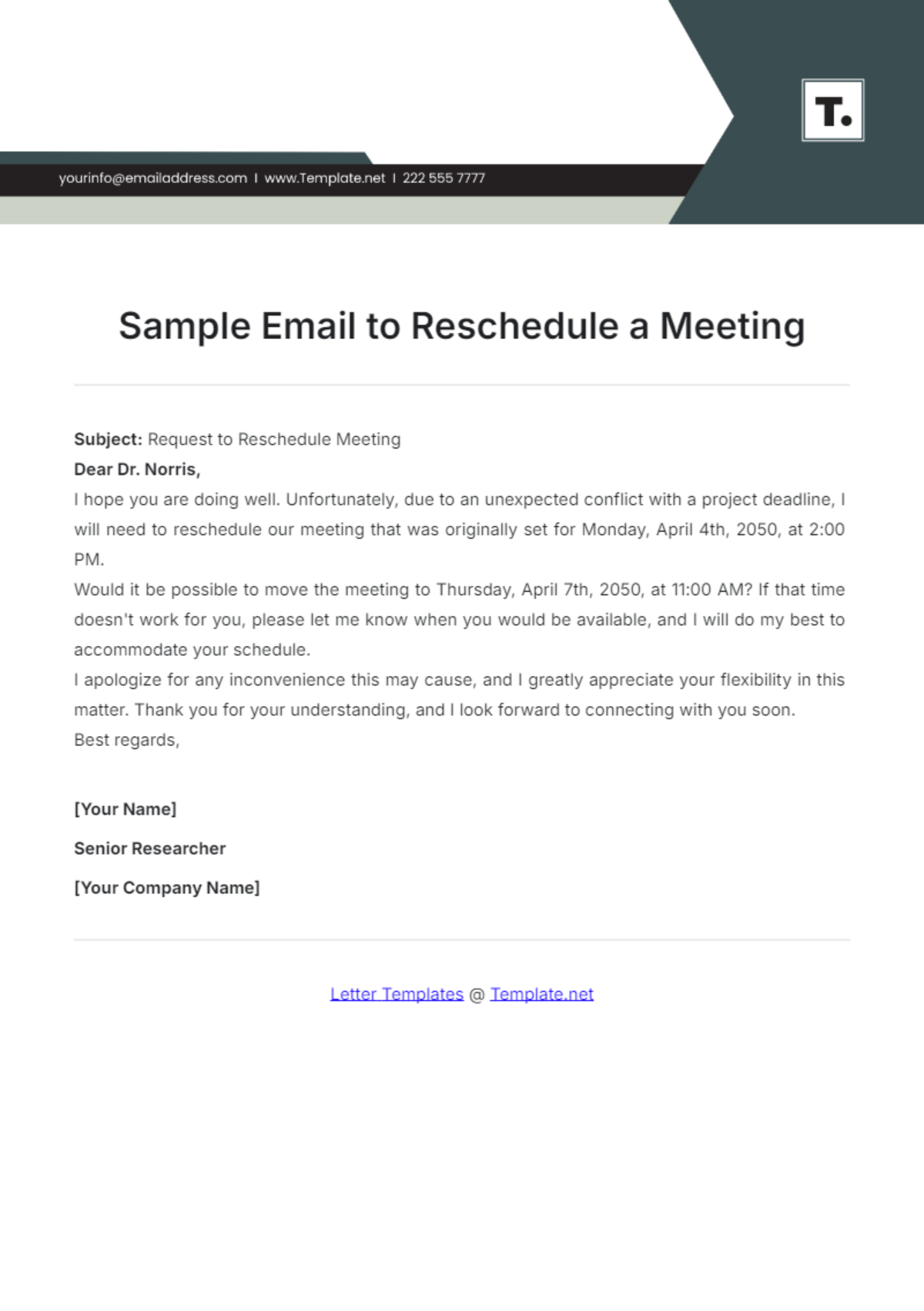 Sample Email to Reschedule a Meeting Template - Edit Online & Download