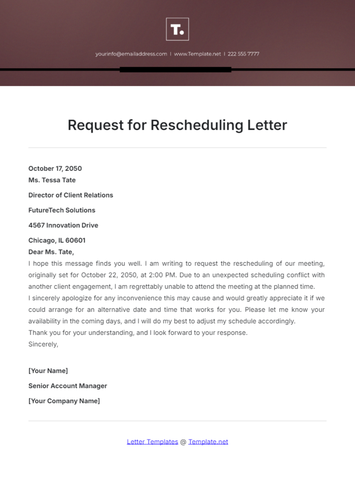 Request for Rescheduling Letter Template - Edit Online & Download