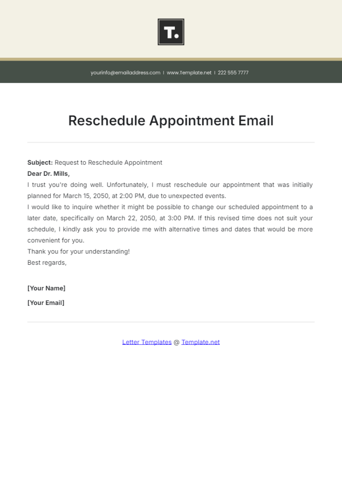 Reschedule Appointment Email Template - Edit Online & Download