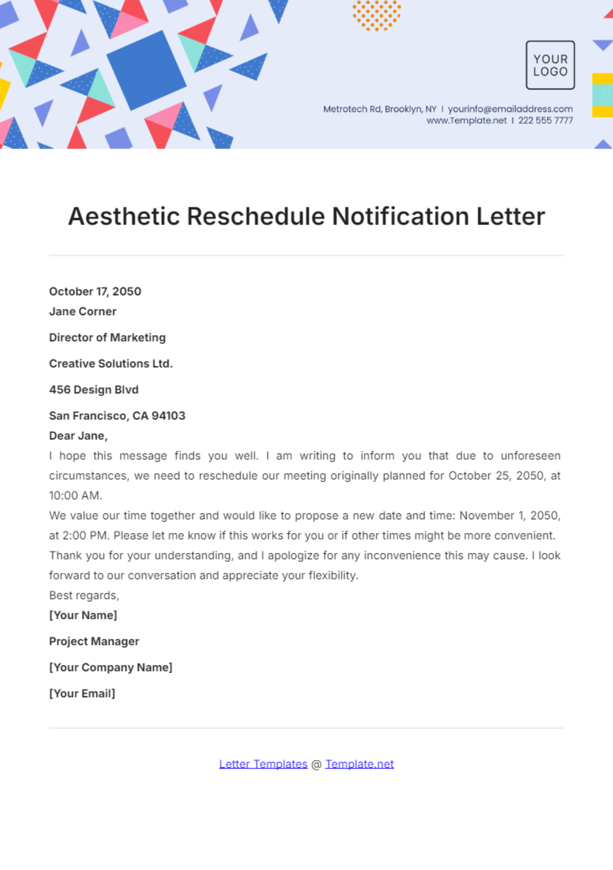 Aesthetic Reschedule Notification Letter Template - Edit Online & Download