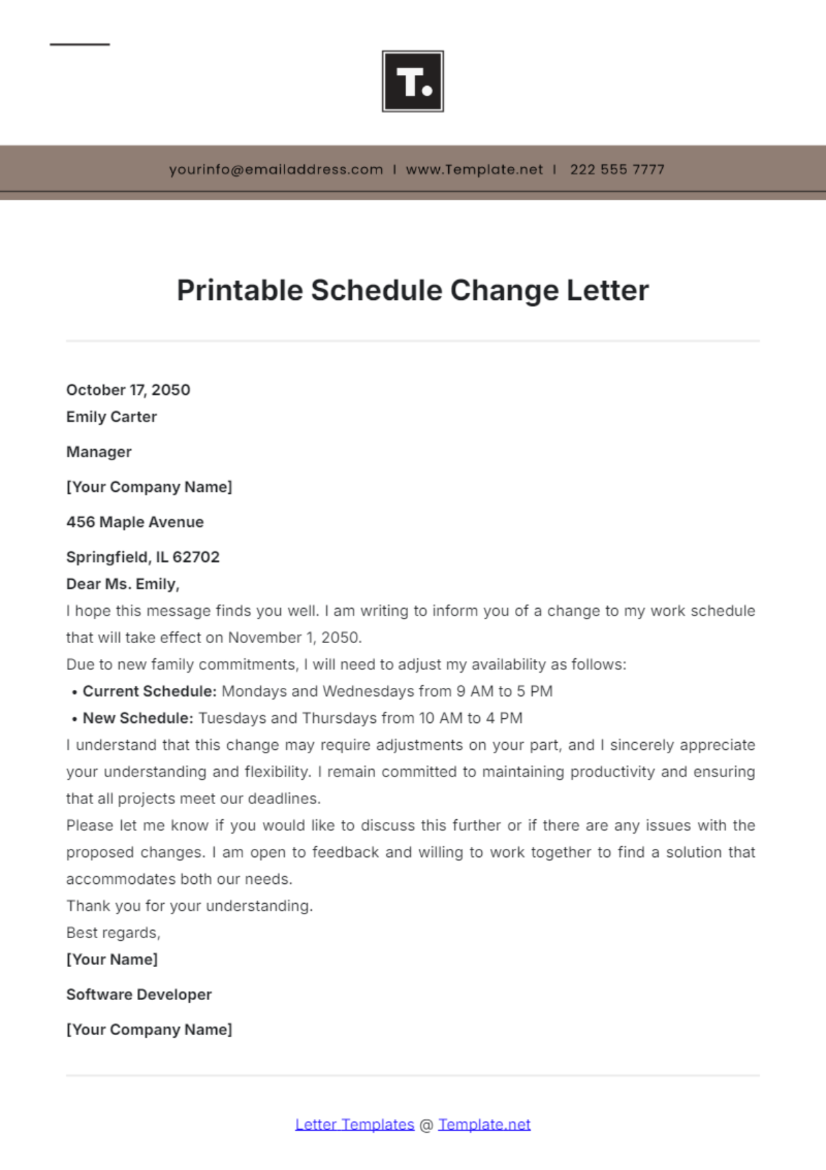 Printable Schedule Change Letter Template - Edit Online & Download