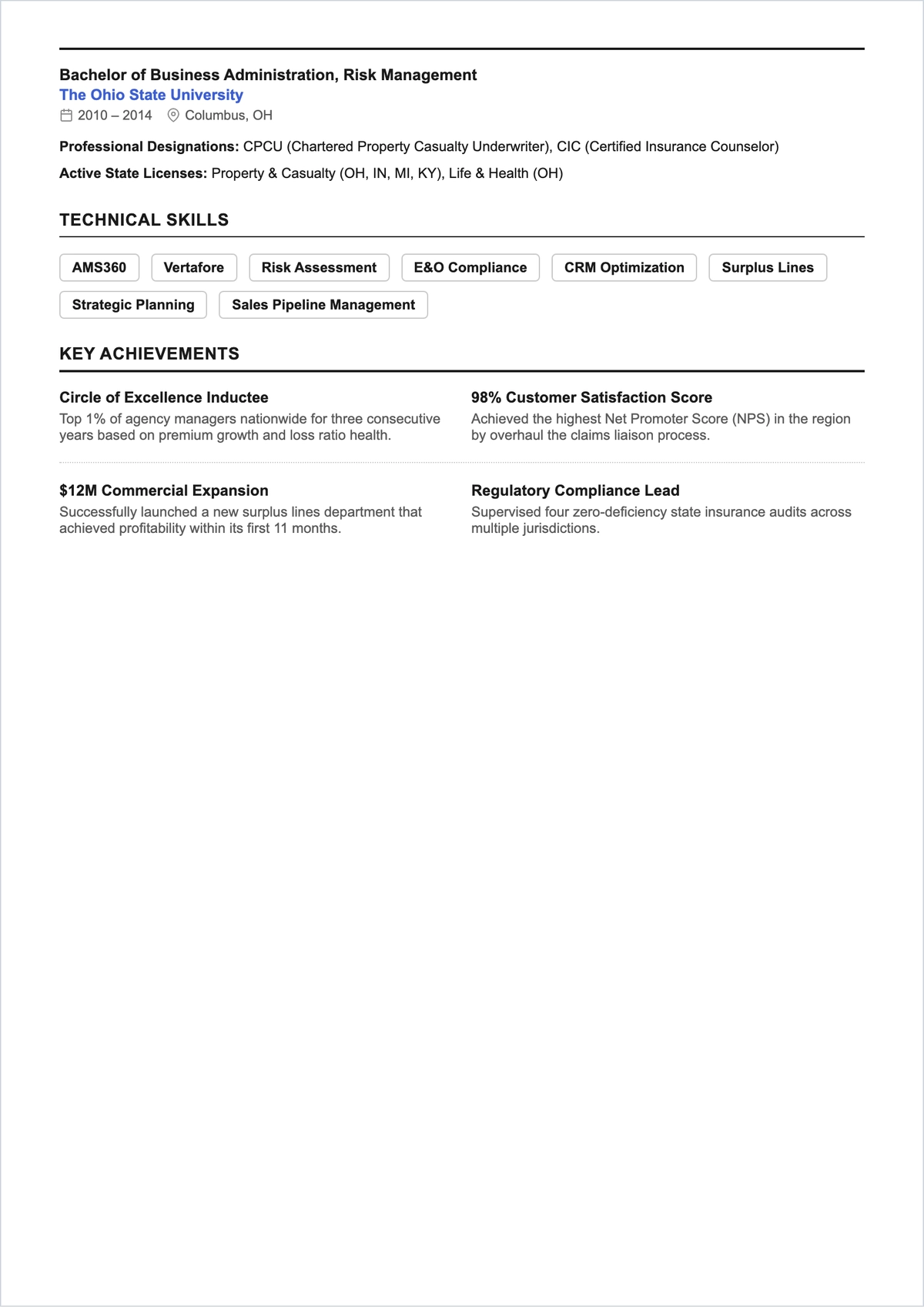Free Insurance Agency ATS Resume Template, AI Resume Builder