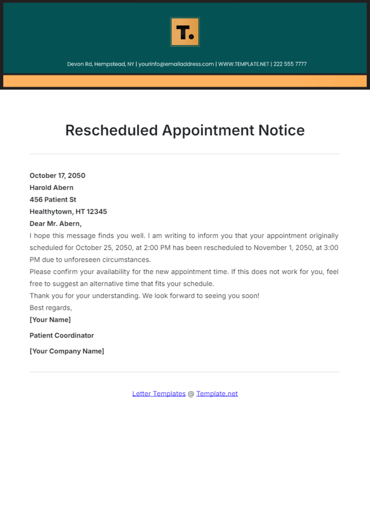 Rescheduled Appointment Notice Template - Edit Online & Download