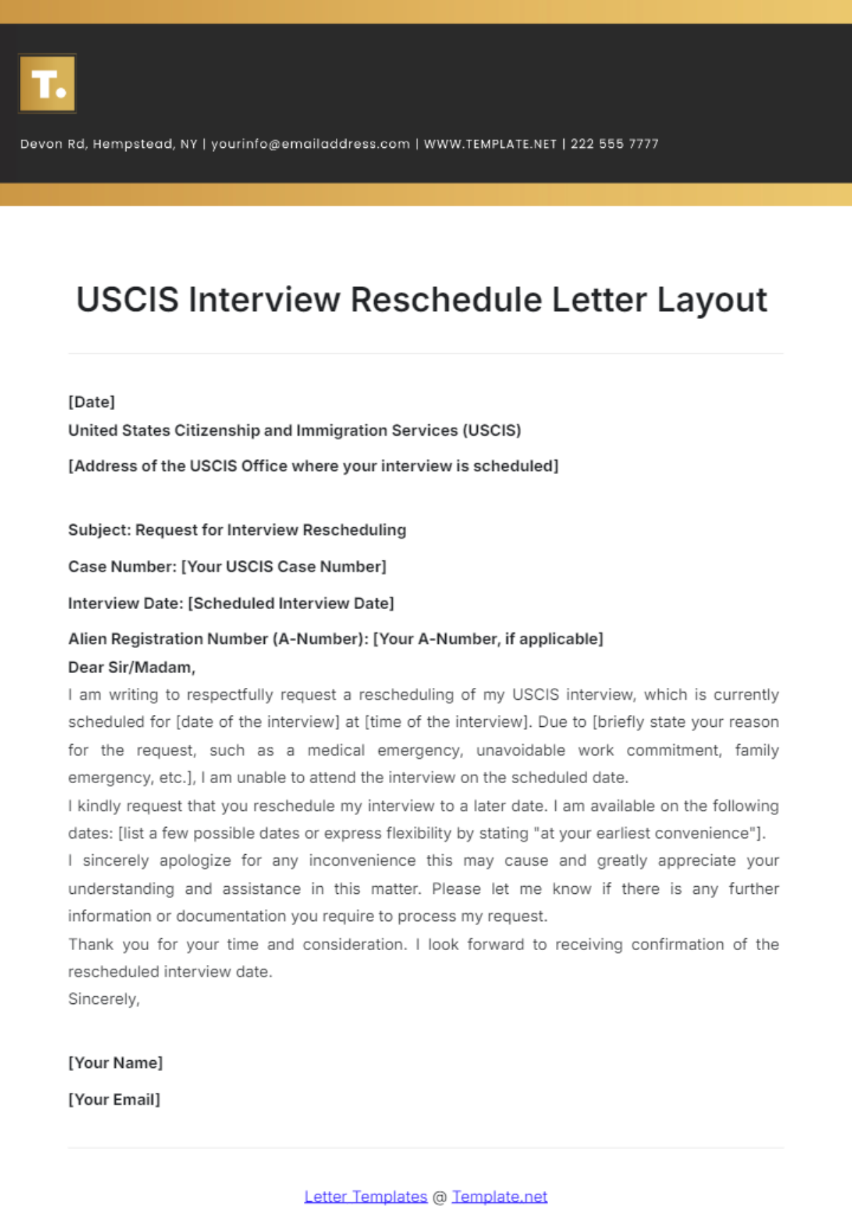 USCIS Interview Reschedule Letter Layout Template - Edit Online & Download