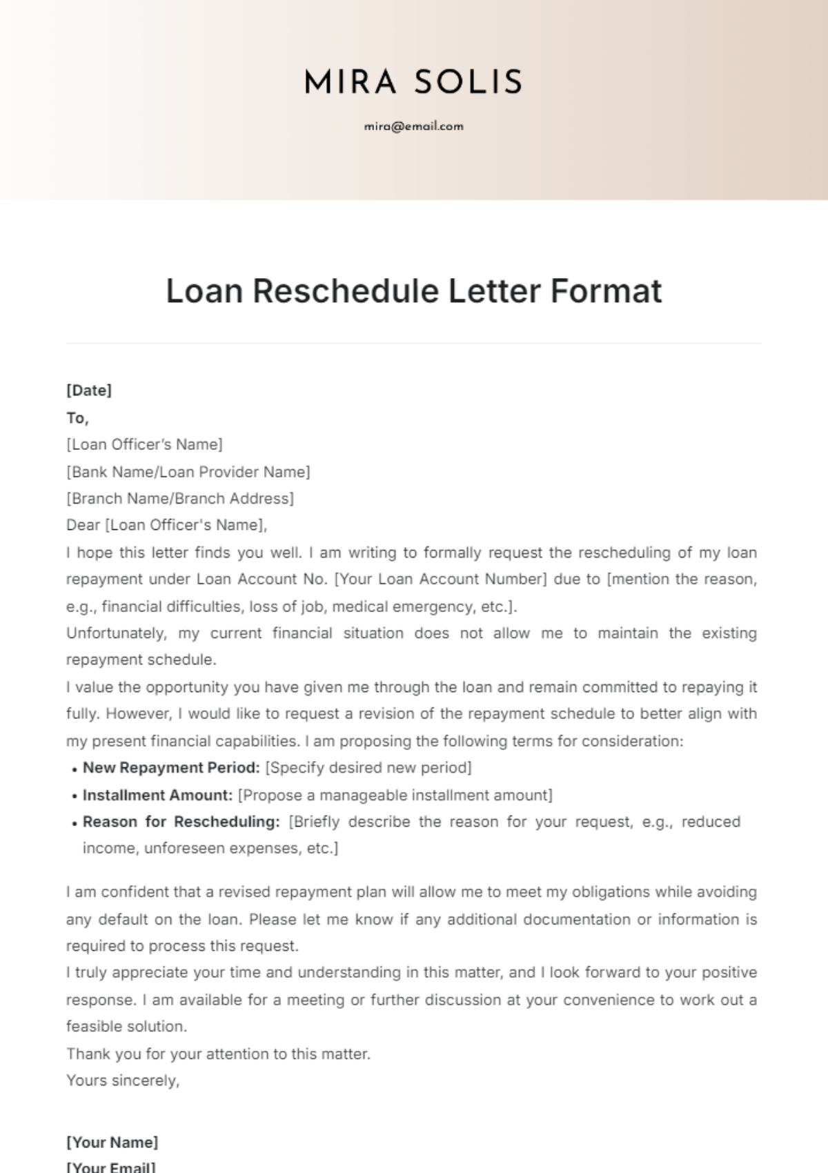 Loan Reschedule Letter Format Template - Edit Online & Download