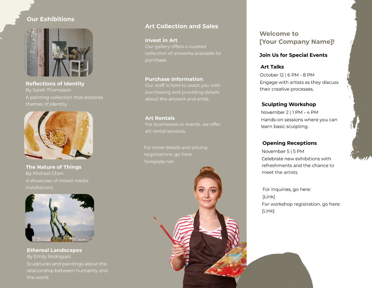 Free Art Gallery Trifold Brochure Template to Edit Online