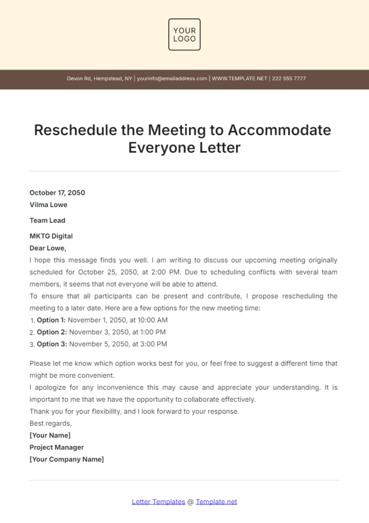 Reschedule the Meeting to Accommodate Everyone Letter Template - Edit Online & Download