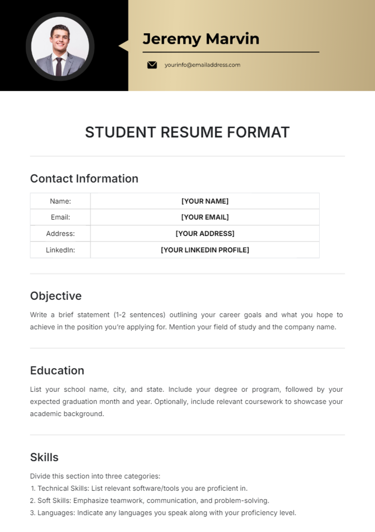 Student Resume Format Template - Edit Online & Download