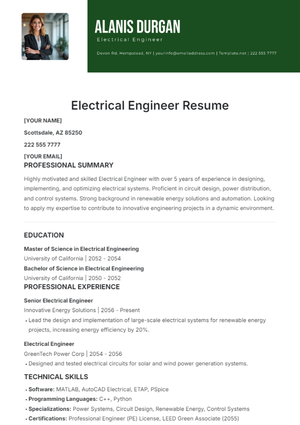 Electrical Engineer Resume Template - Edit Online & Download