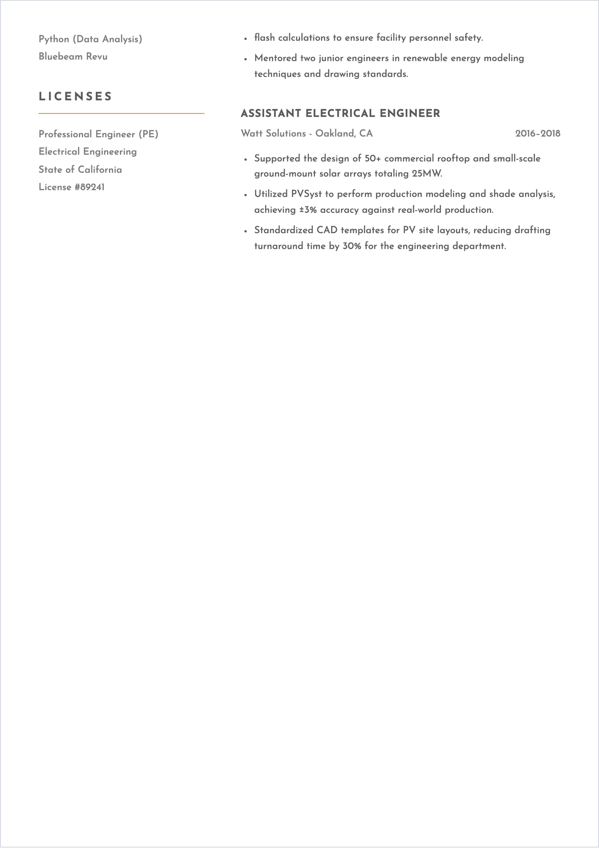 Free Electrical Engineer ATS Resume Template, AI Resume Builder