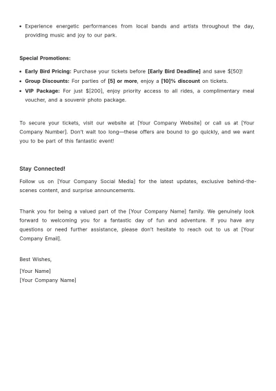 Free Amusement Park Email Template to Edit Online