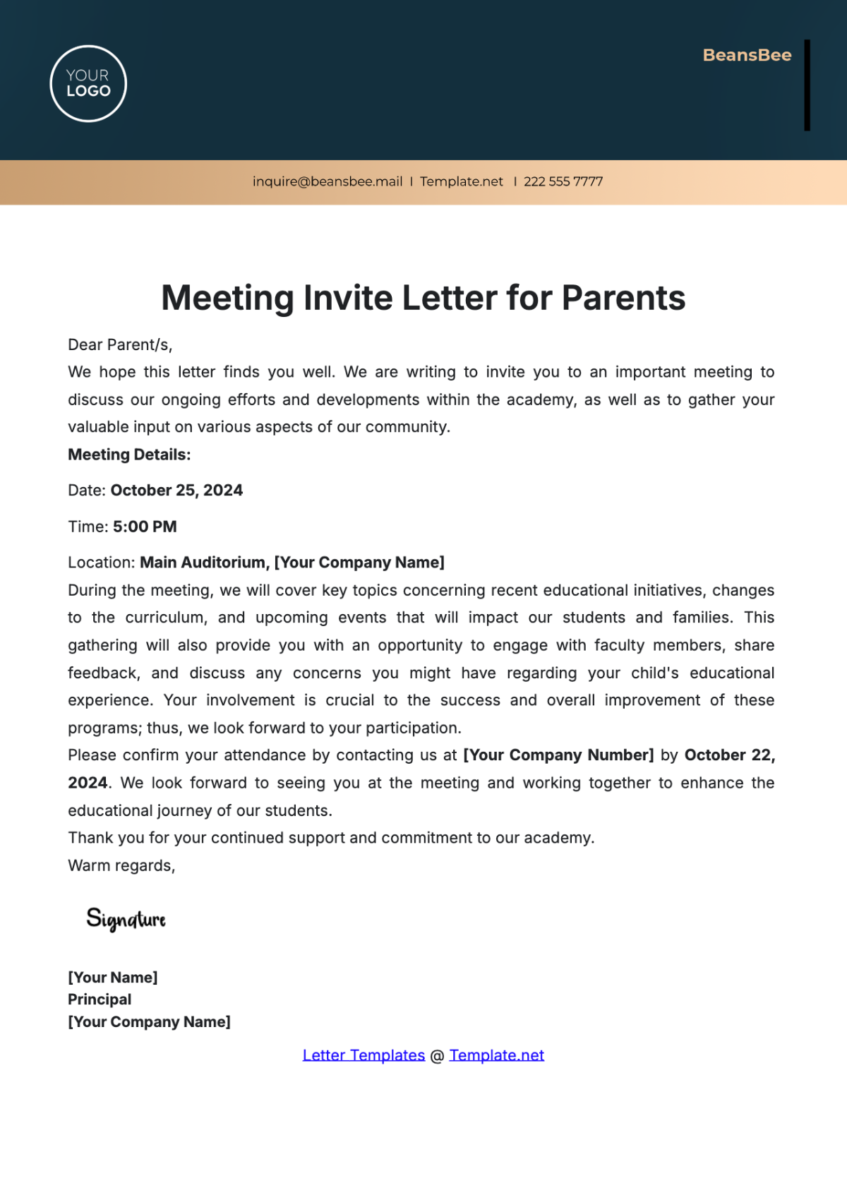 Meeting Invite Letter for Parents Template - Edit Online & Download