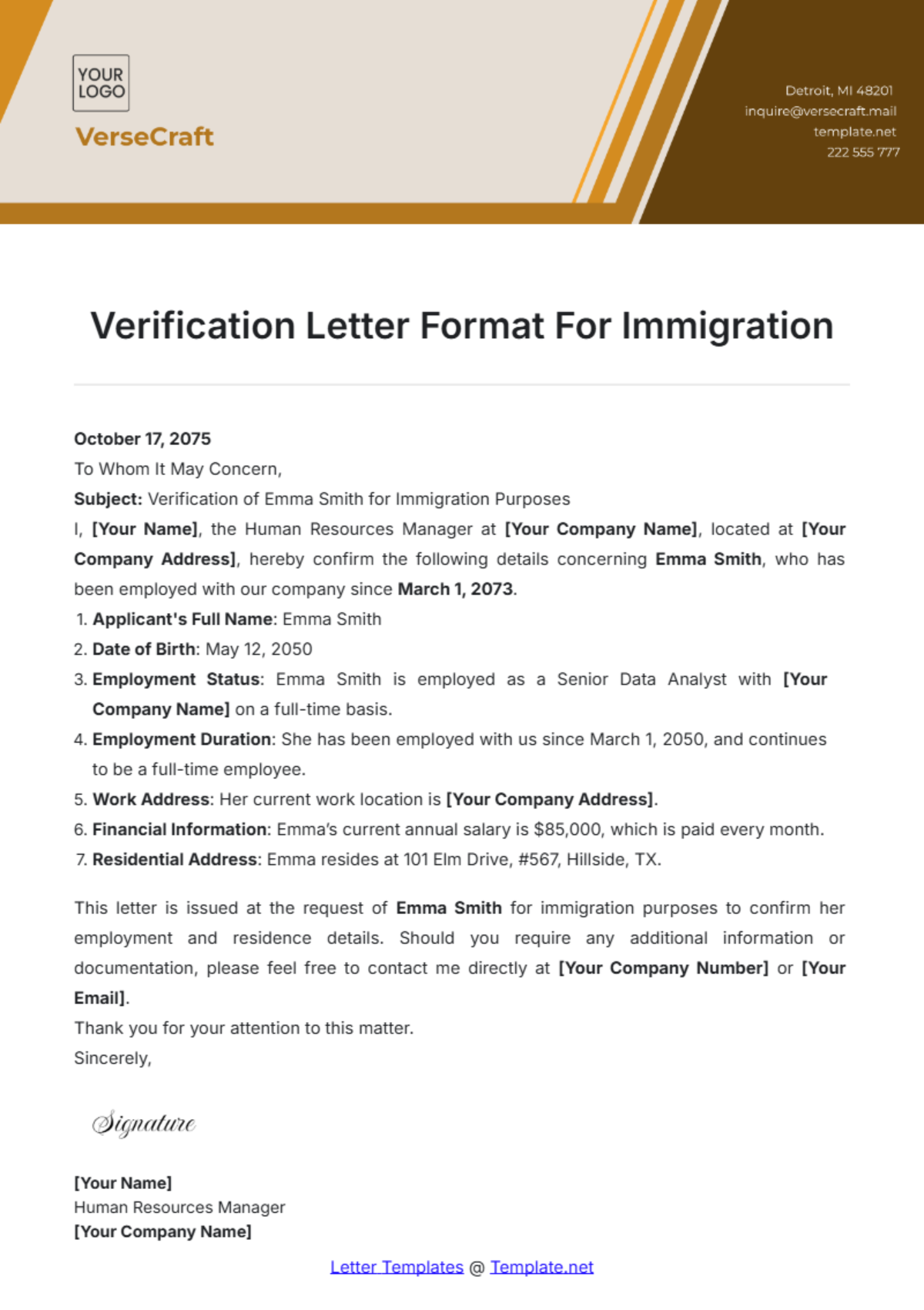 Verification Letter Format For Immigration Template - Edit Online & Download