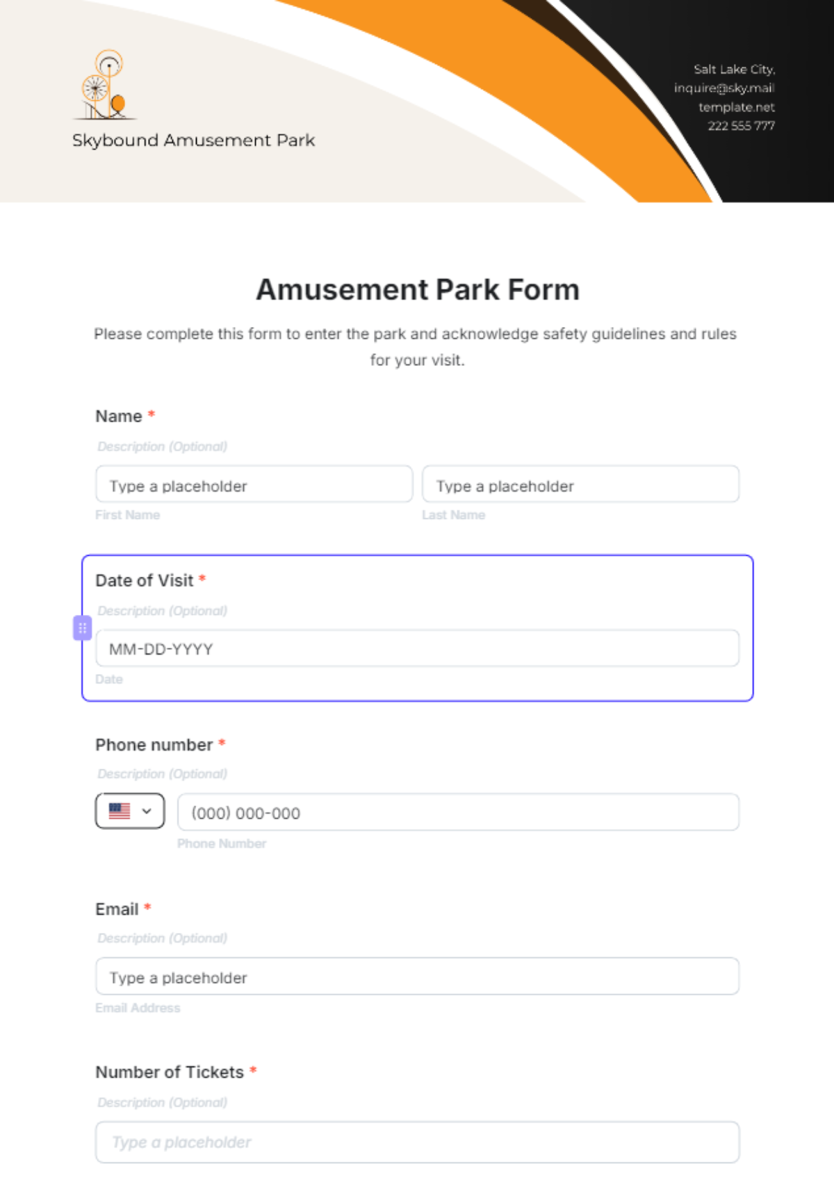 Amusement Park Form Template - Edit Online & Download