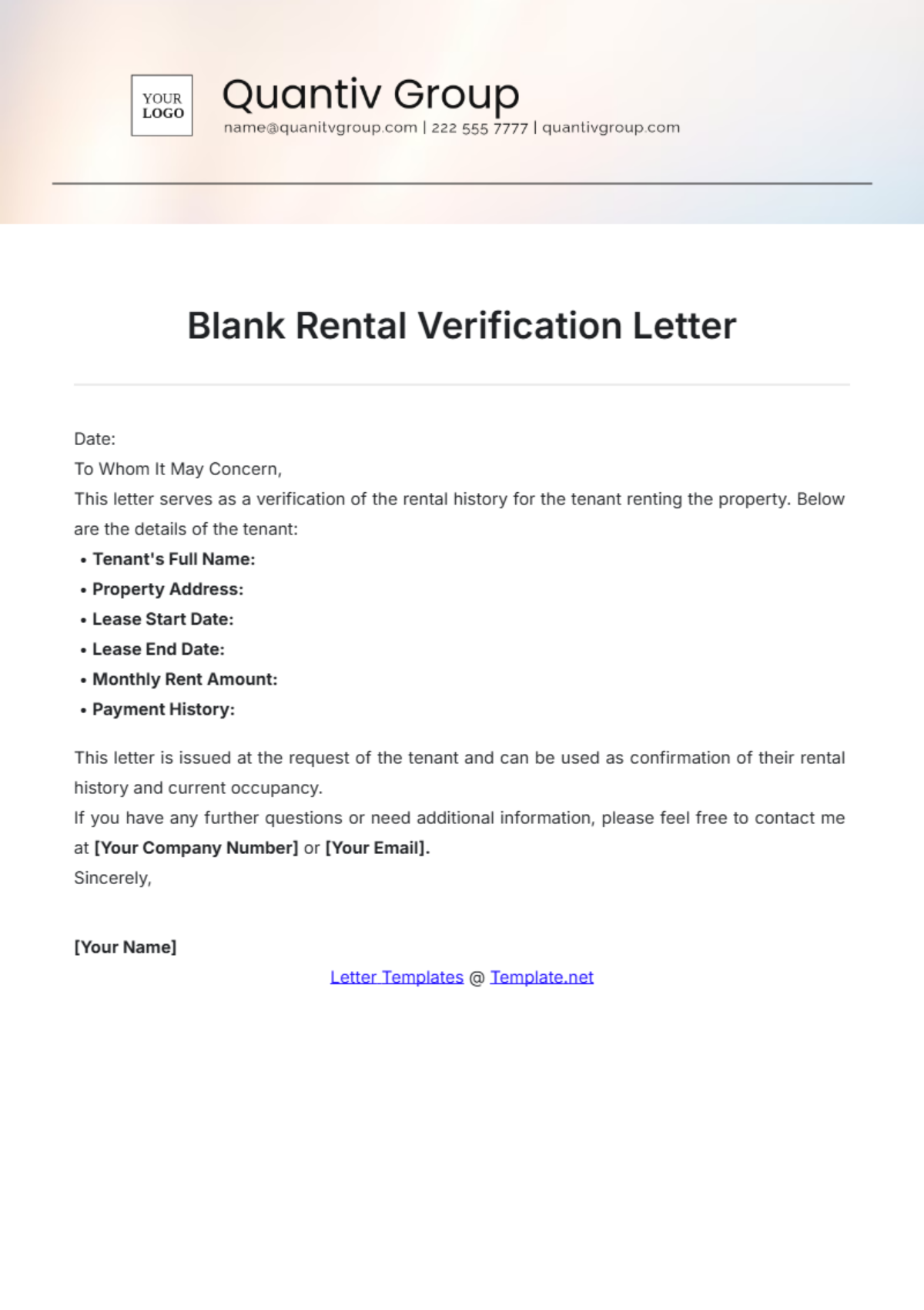 Blank Rental Verification Letter Template - Edit Online & Download