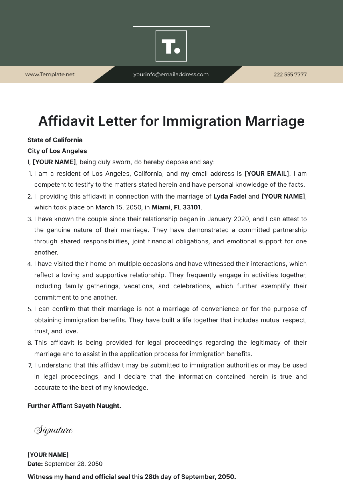 Affidavit Letter for Immigration Marriage Template - Edit Online & Download