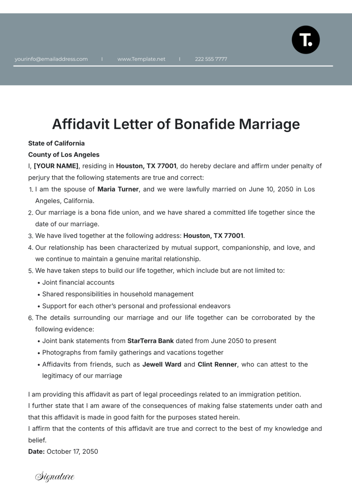 Affidavit Letter of Bonafide Marriage Template - Edit Online & Download