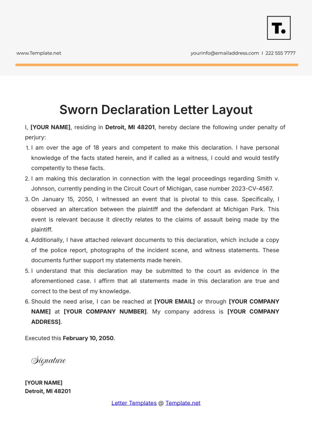 Sworn Declaration Letter Layout Template - Edit Online & Download