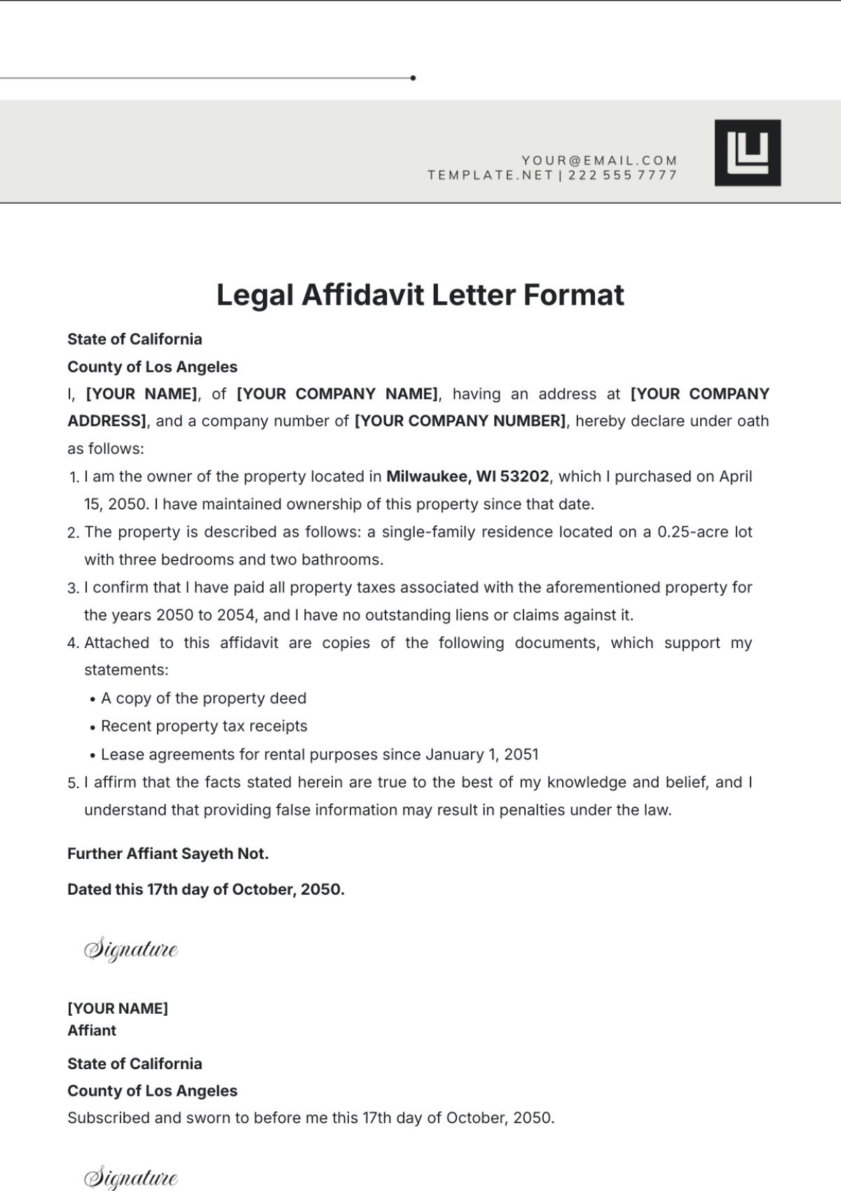 Legal Affidavit Letter Format Template - Edit Online & Download