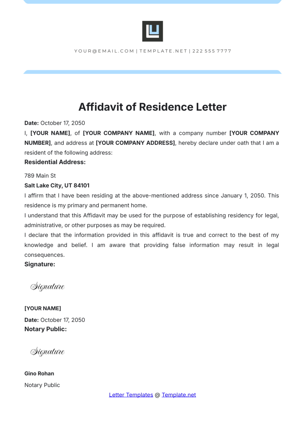 Affidavit of Residence Letter Template - Edit Online & Download