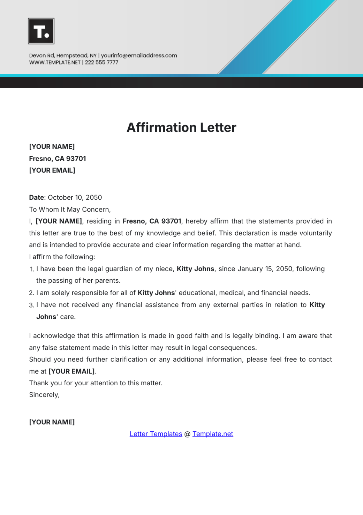 Affirmation Letter Template - Edit Online & Download