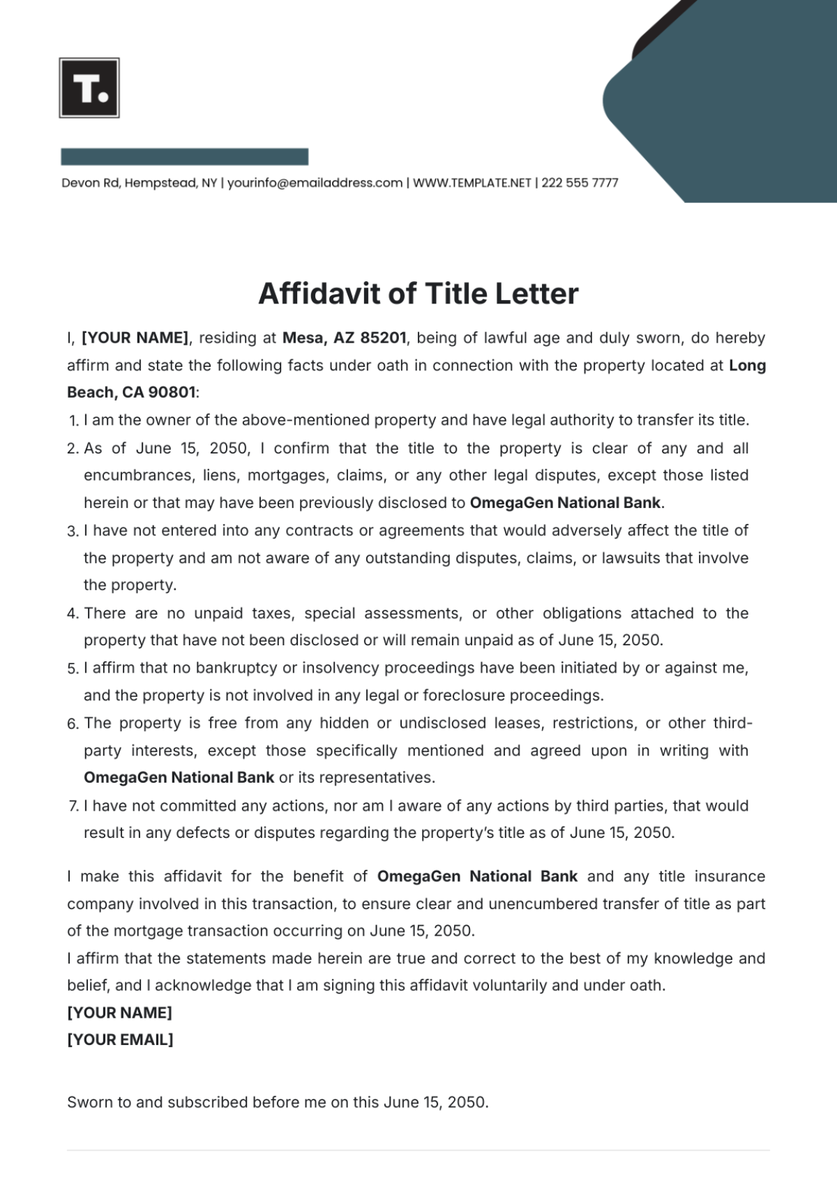 Affidavit of Title Letter Template - Edit Online & Download