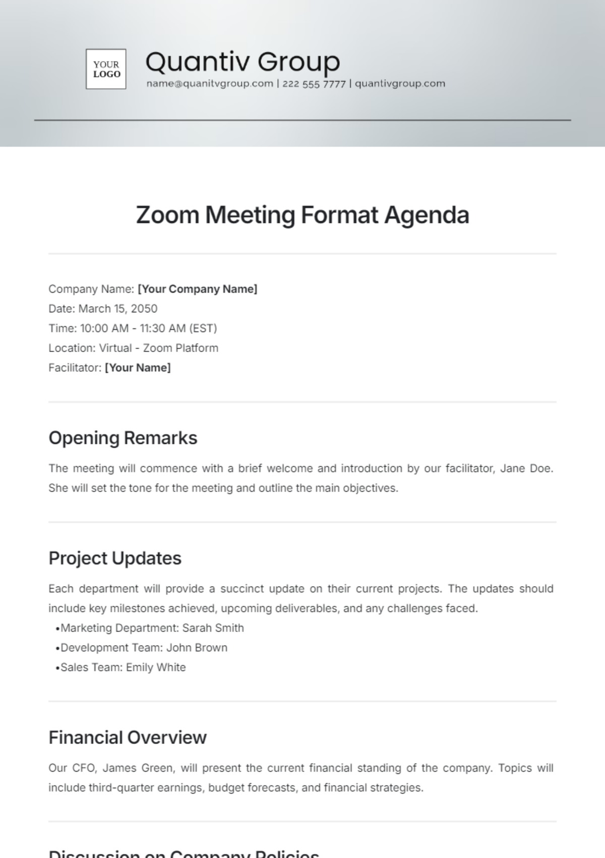 Zoom Meeting Format Agenda Template - Edit Online & Download