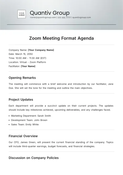 Free Zoom Meeting Format Agenda Template to Edit Online