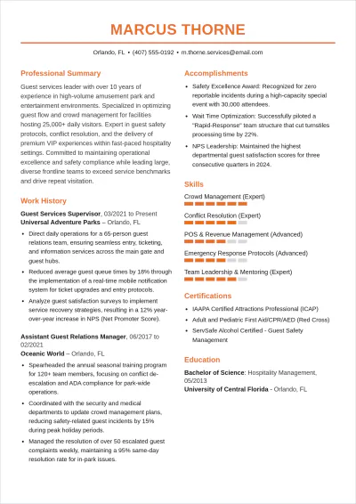 Free Amusement Park ATS Resume Template, AI Resume Builder