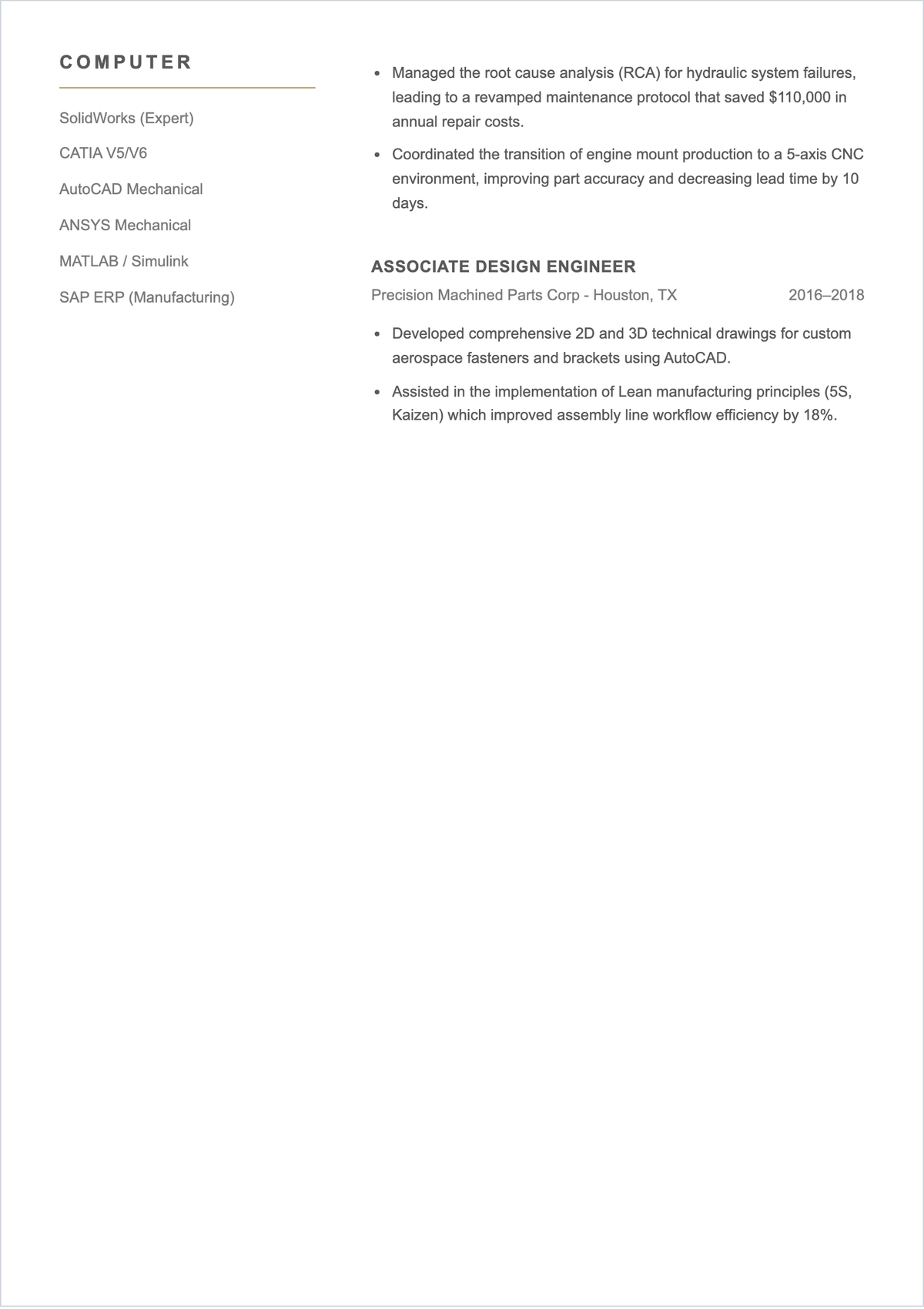 Free Simple Engineering Job ATS Resume Template, AI Resume Builder
